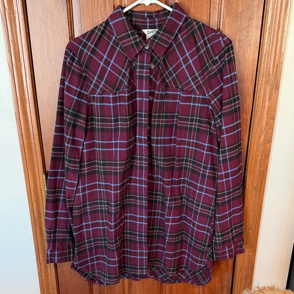 Duluth Trading Co Plaid Shirt - Purple and Blue